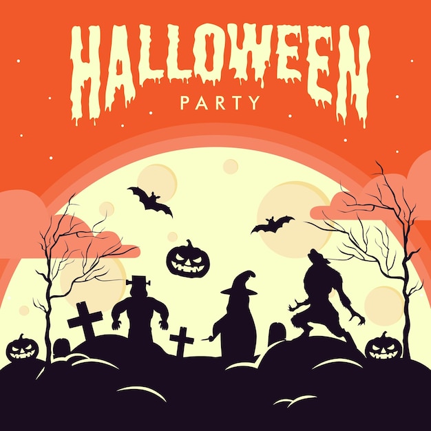 modèle d'arrière-plan d'affiche de fête d'Halloween vectoriel