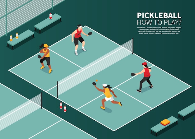 Modèle d'arrière-plan isométrique de pickleball