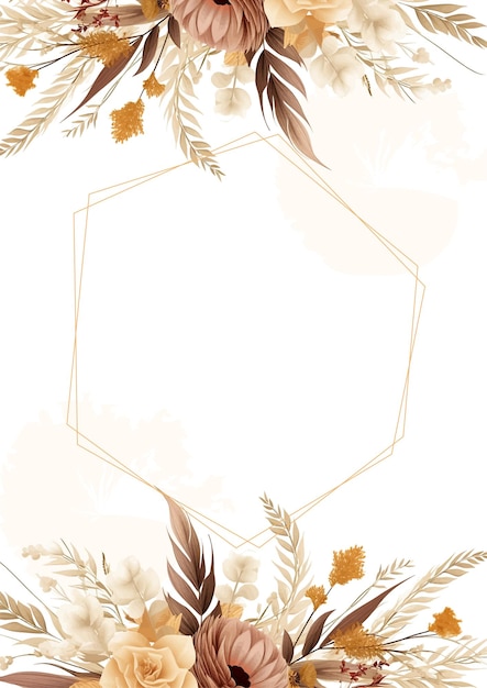 modèle d'arrière-plan peint à la main en aquarelle beige brun et orange pour Invitation avec flore et fleurs