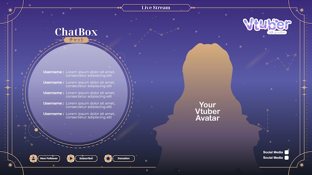 Vecteur modèle d'arrière-plan de streamer anime vtuber modifiable