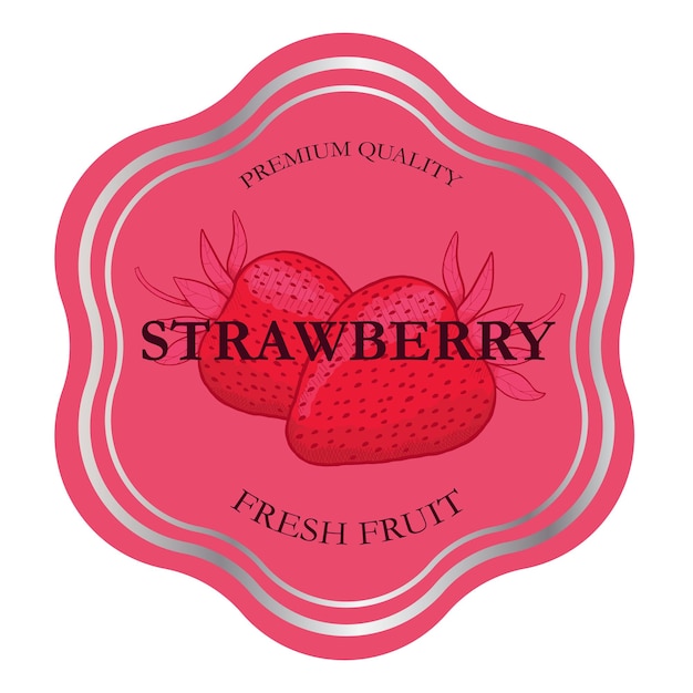 Modèle D'autocollant De Logo D'insigne De Timbre De Fruit De Fraise