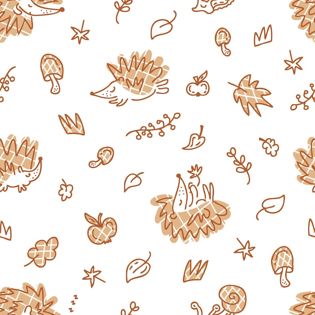 Modèle D'automne Harmonieux De Vecteur Délicat Avec Des Hérissons à Carreaux Parfait Pour Le Textile Et Les Imprimés Tshirt Illustration Vectorielle Dessinée à La Main Pour La Décoration Et Le Design