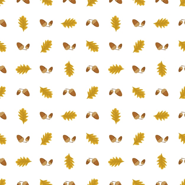 Modèle D'automne Sans Couture Avec Gland Et Feuilles Sur Fond Blanc Impression D'automne Lumineuse Pour Le Textile Et Le Design Illustration Vectorielle à Plat