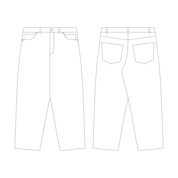 Vecteur modèle baggy pantalon jeans vector illustration design plat aperçu collection de vêtements