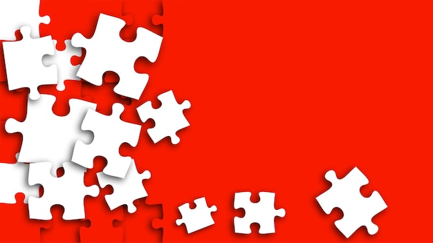 Modèle de bannière abstraite faite à partir de pièces de puzzle. Concept de puzzle, décision difficile, chaos. Vecteur sur fond rouge