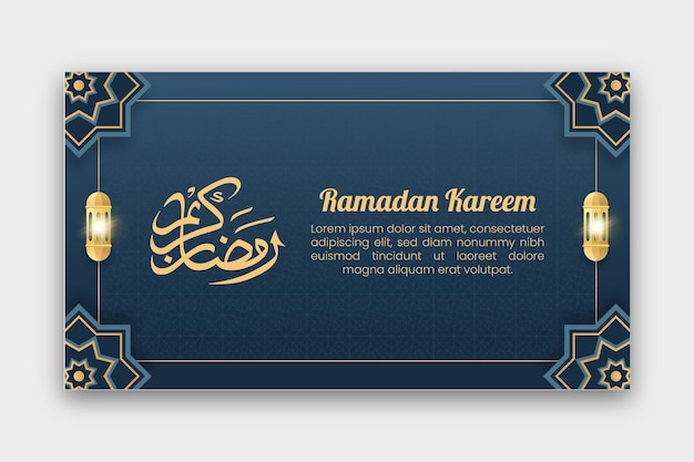 modèle de bannière d'accueil du ramadan kareem avec fond bleu foncé