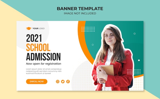 Vecteur modèle de bannière d'admission scolaire 2021