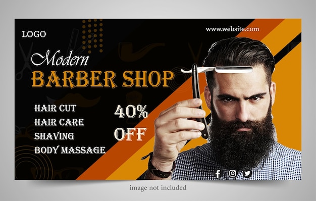 modèle de bannière d'affiche de salon de coiffure design plat