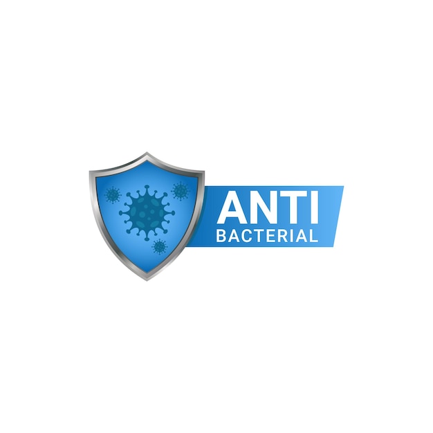 Modèle De Bannière Anti-virus De Conception Vectorielle De Badge Antibactérien Avec Bouclier Bleu