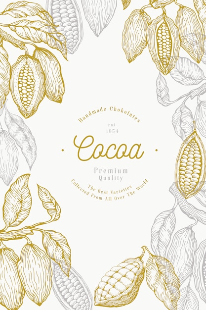 Vecteur modèle de bannière d'arbre de fève de cacao. fèves de cacao au chocolat. illustration dessinée à la main. illustration de style vintage