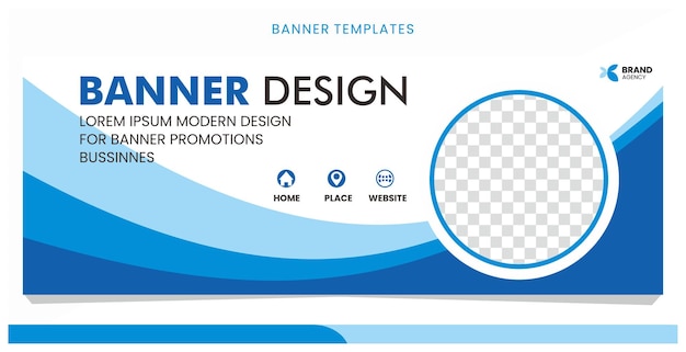 Vecteur un modèle de bannière bleu et blanc pour une promotion de design moderne