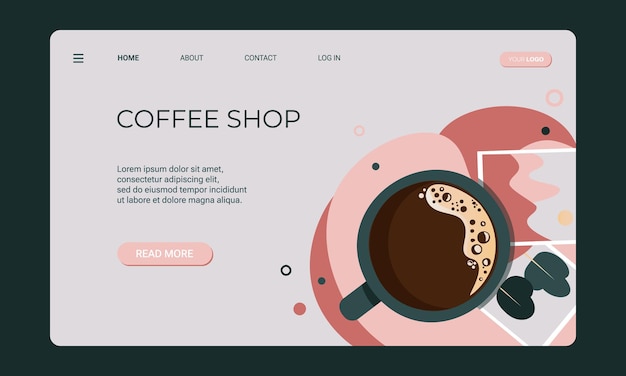 Modèle De Bannière De Café, Site Web De Boutique, Fond De Page De Destination Avec Une Tasse De Café Noir