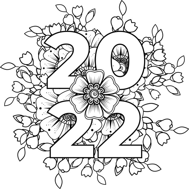 Vecteur modèle de bannière ou de carte de bonne année 2022 avec fleur de mehndi