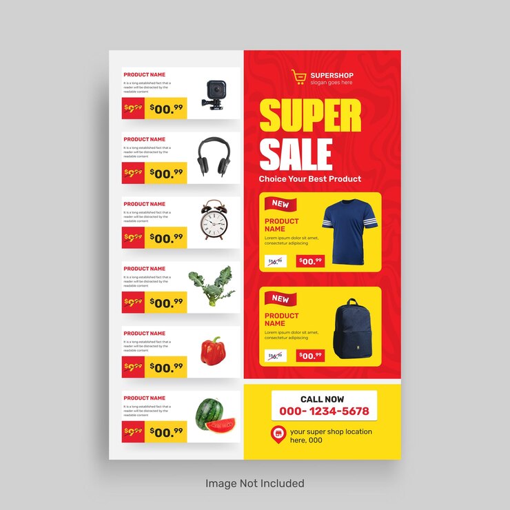 Vecteur modèle de bannière de catalogue de vente de produits de supermarché et de brochure de vente d'épicerie