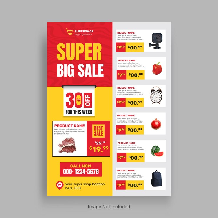 Vecteur modèle de bannière de catalogue de vente de produits de supermarché et de brochure de vente d'épicerie