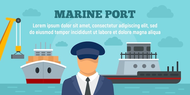 Vecteur modèle de bannière de concept de port marin, illustration de style plat