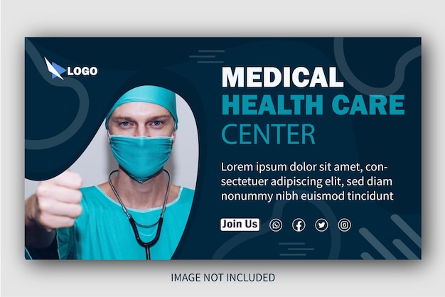 modèle de bannière de conception de publication de médias sociaux plat entreprise de centre de soins de santé médical vignette youtube