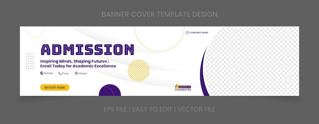 Modèle de bannière de couverture d'admission avec espace d'image