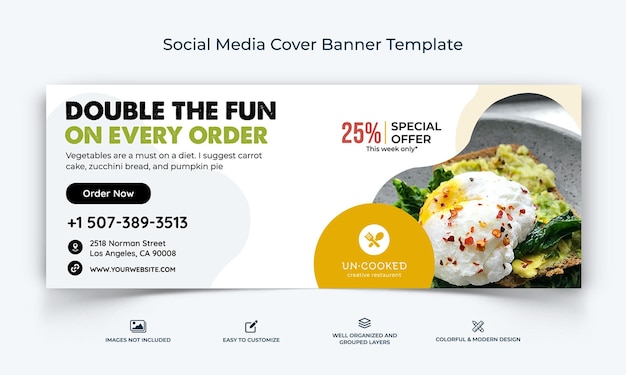 Modèle De Bannière De Couverture Facebook De Médias Sociaux De Menu De Nourriture De Restaurant Vecteur Premium