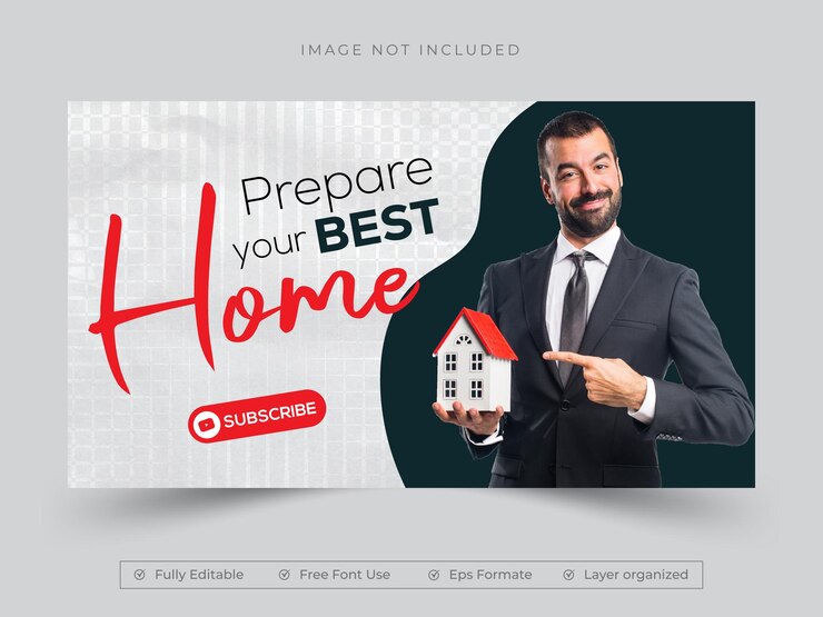 Vecteur modèle de bannière de couverture professionnelle de conception de miniatures youtube pour les médias sociaux immobiliers