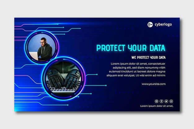Vecteur modèle de bannière de cybersécurité avec photo