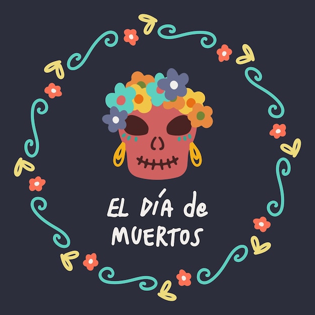 Modèle De Bannière Dia De Los Muertos. Jour Des Morts - Crâne Décoré De Fleurs