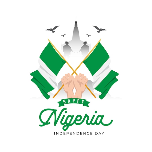 Modèle de bannière de la fête de l'indépendance du Nigeria Nigeria agitant le drapeau