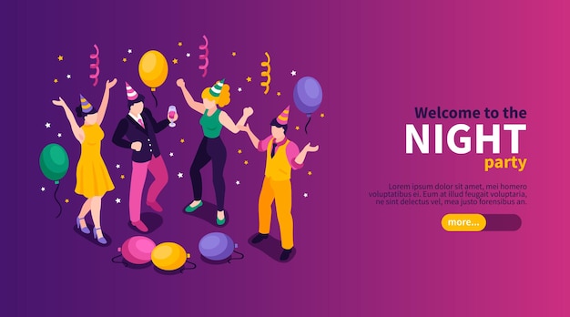 Modèle de bannière de fête de nuit isométrique