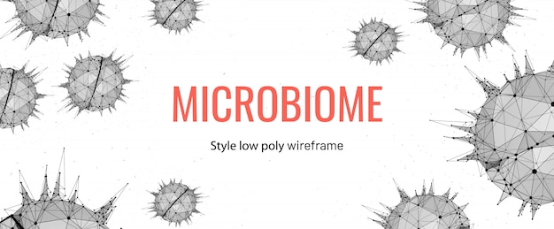 Modèle De Bannière Filaire Microbiome Low Poly