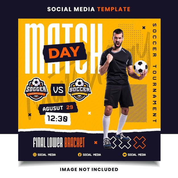 Modèle de bannière de flyer de tournoi sportif de football de jour de match avec logo pour les médias sociaux