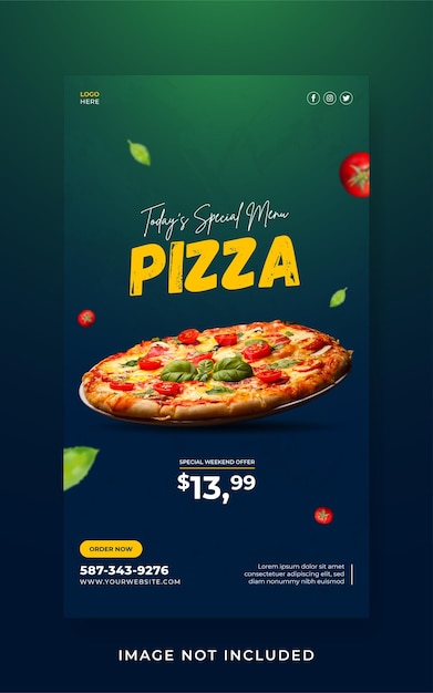 Modèle De Bannière D'histoire Instagram De Médias Sociaux De Promotion De Menu De Nourriture De Pizza Vecteur Premium