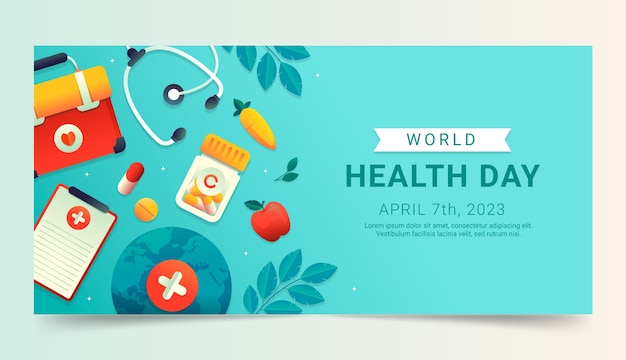 Vecteur modèle de bannière horizontale dégradée pour la célébration de la journée mondiale de la santé