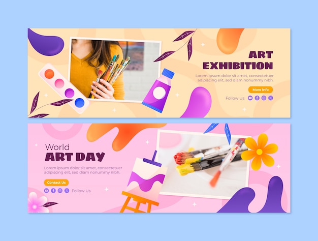 Modèle de bannière horizontale en gradient pour la journée mondiale de l'art