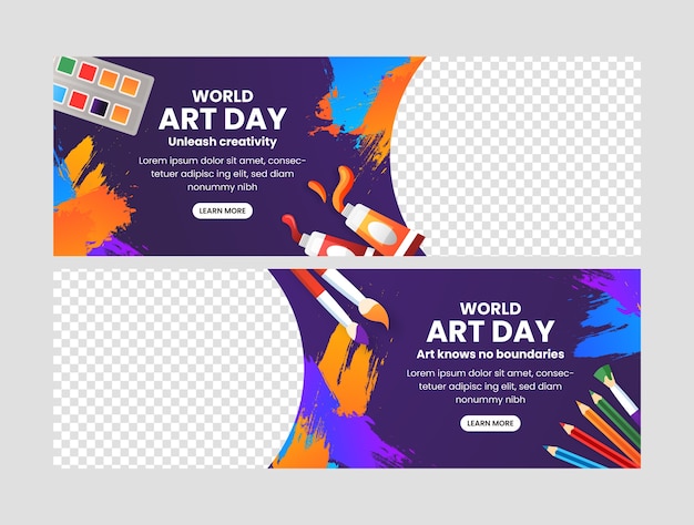 Modèle de bannière horizontale en gradient pour la journée mondiale de l'art