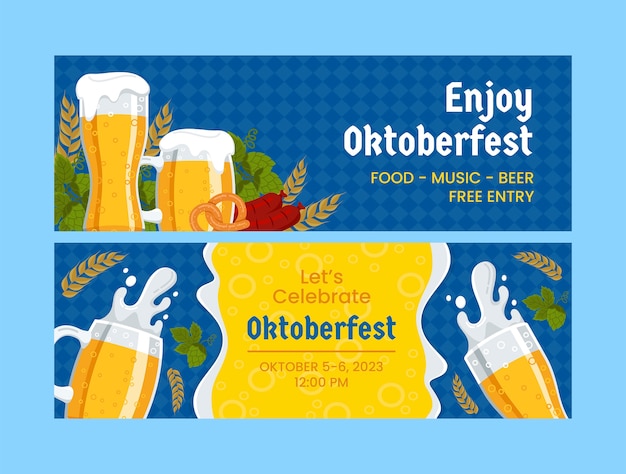 Vecteur modèle de bannière horizontale plate pour la célébration du festival de la bière oktoberfest