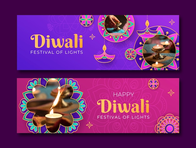 Vecteur modèle de bannière horizontale pour la célébration du festival de diwali