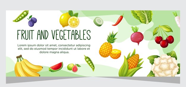 Vecteur modèle de bannière horizontale pour les fruits et légumes