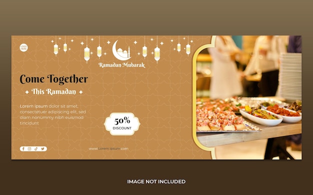 Vecteur modèle de bannière horizontale ramadan iftar promo