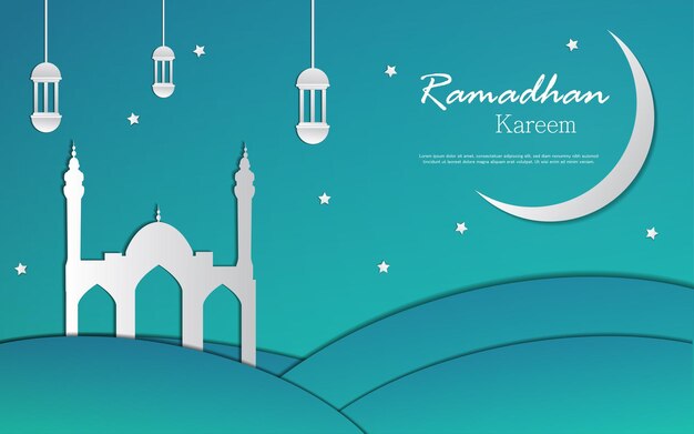 Modèle De Bannière Horizontale Ramadhan Réaliste Avec Style Papercut De Mosquée