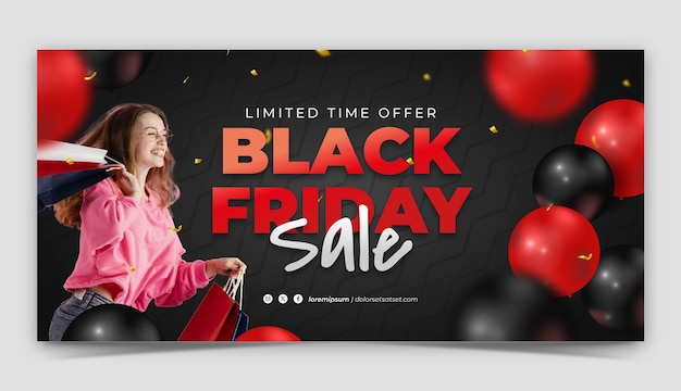 Modèle de bannière horizontale réaliste pour les ventes du vendredi noir