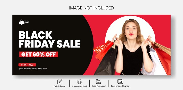 Vecteur modèle de bannière horizontale de vente du vendredi noir pour la vente de produits, bannière web ou conception de couverture facebook