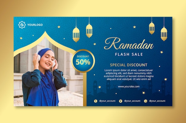 Vecteur modèle de bannière horizontale de vente ramadan