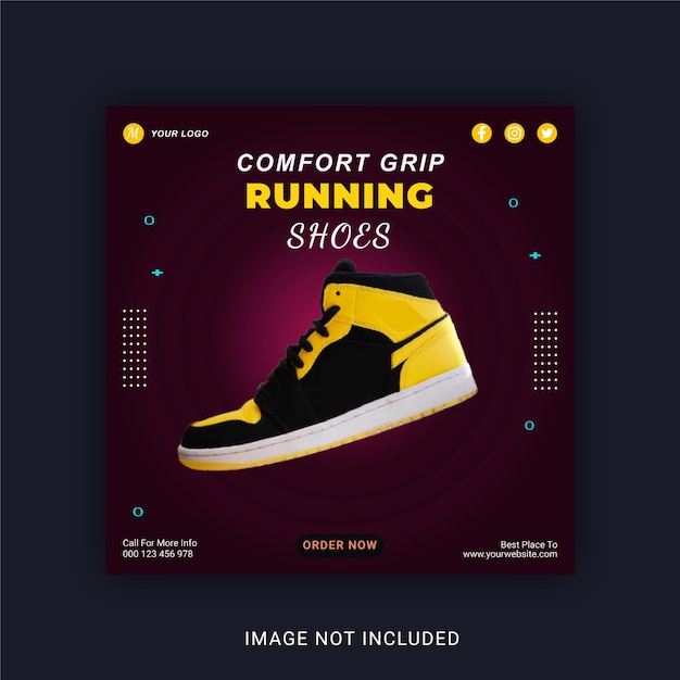 Vecteur modèle de bannière instagram de publication de chaussures de course sur les médias sociaux