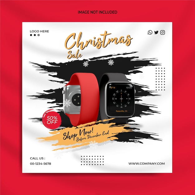 Vecteur modèle de bannière instagram de publication de médias sociaux de vente de gadgets de noël ventes de montres intelligentes