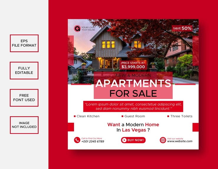 Vecteur modèle de bannière instagram ou web sur les médias sociaux de la maison immobilière