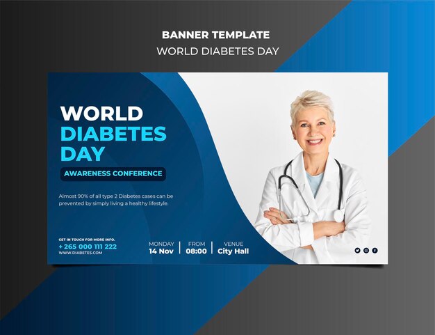 Modèle de bannière de la journée mondiale du diabète