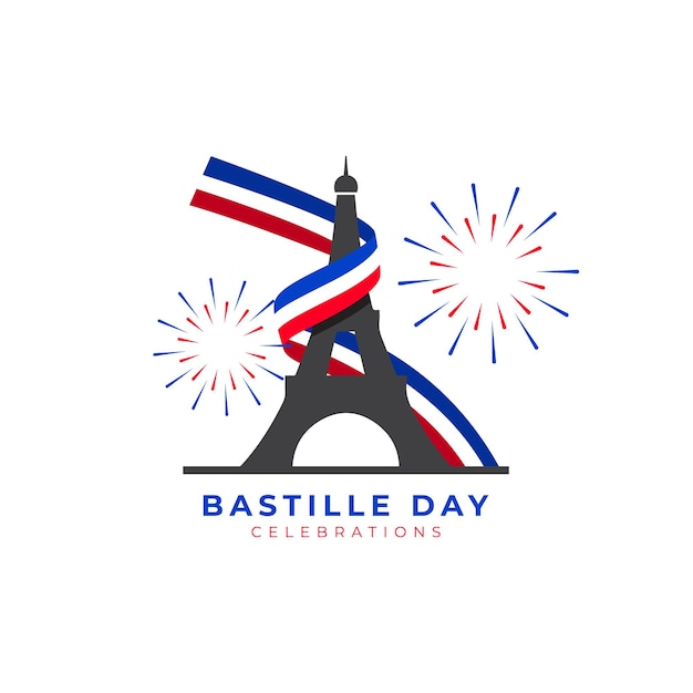 Vecteur modèle de bannière joyeux bastille day france wafing flag design