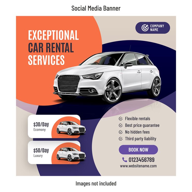 Modèle de bannière de location de voiture sur les réseaux sociaux