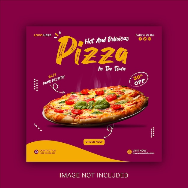 Vecteur modèle de bannière de médias sociaux pizza délicieuse