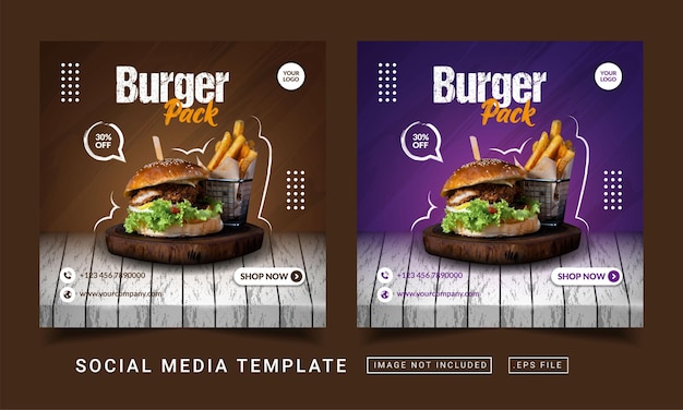 Modèle De Bannière De Médias Sociaux De Promotion De Menu Burger Pack